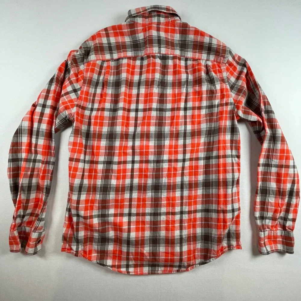 LL Bean Signature Slim Fit Plaid Shirt Men's Size Medium Orange Brown Outdoors - Picture 7 of 7